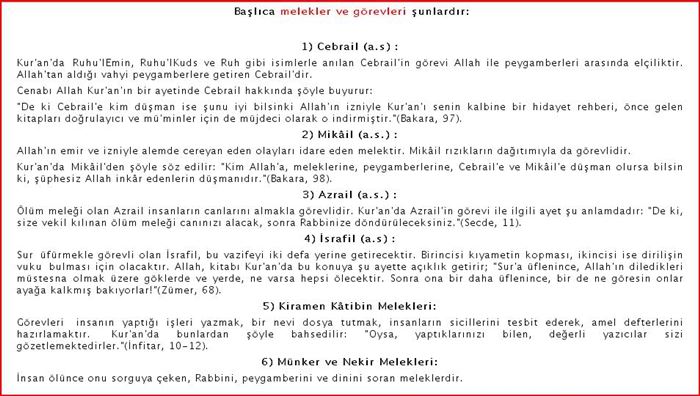 Meleklerin isimleri ve görevleri nelerdir