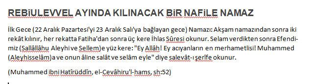 Rebiulevvel ayında kılınacak nafile namaz