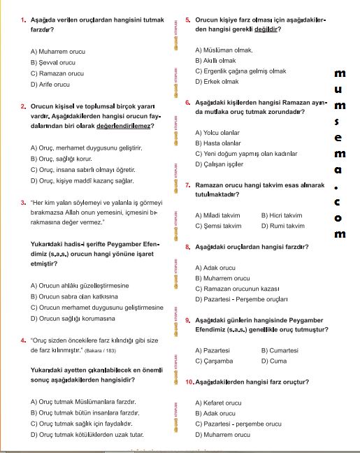 Oruç ile ilgili bilgimizi ölçelim! (Oruc hakkında test soru ve cevapları)