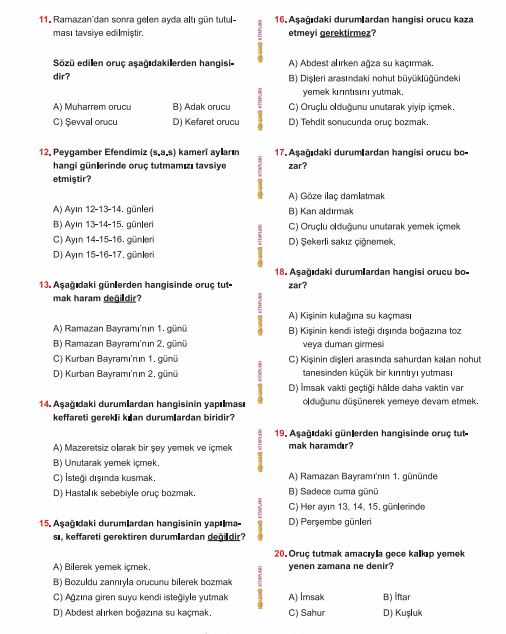 Oruç ile ilgili bilgimizi ölçelim! (Oruc hakkında test soru ve cevapları)