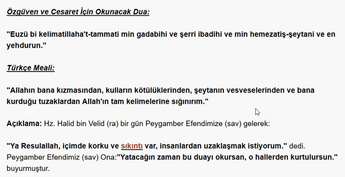 Özgüven için Dua